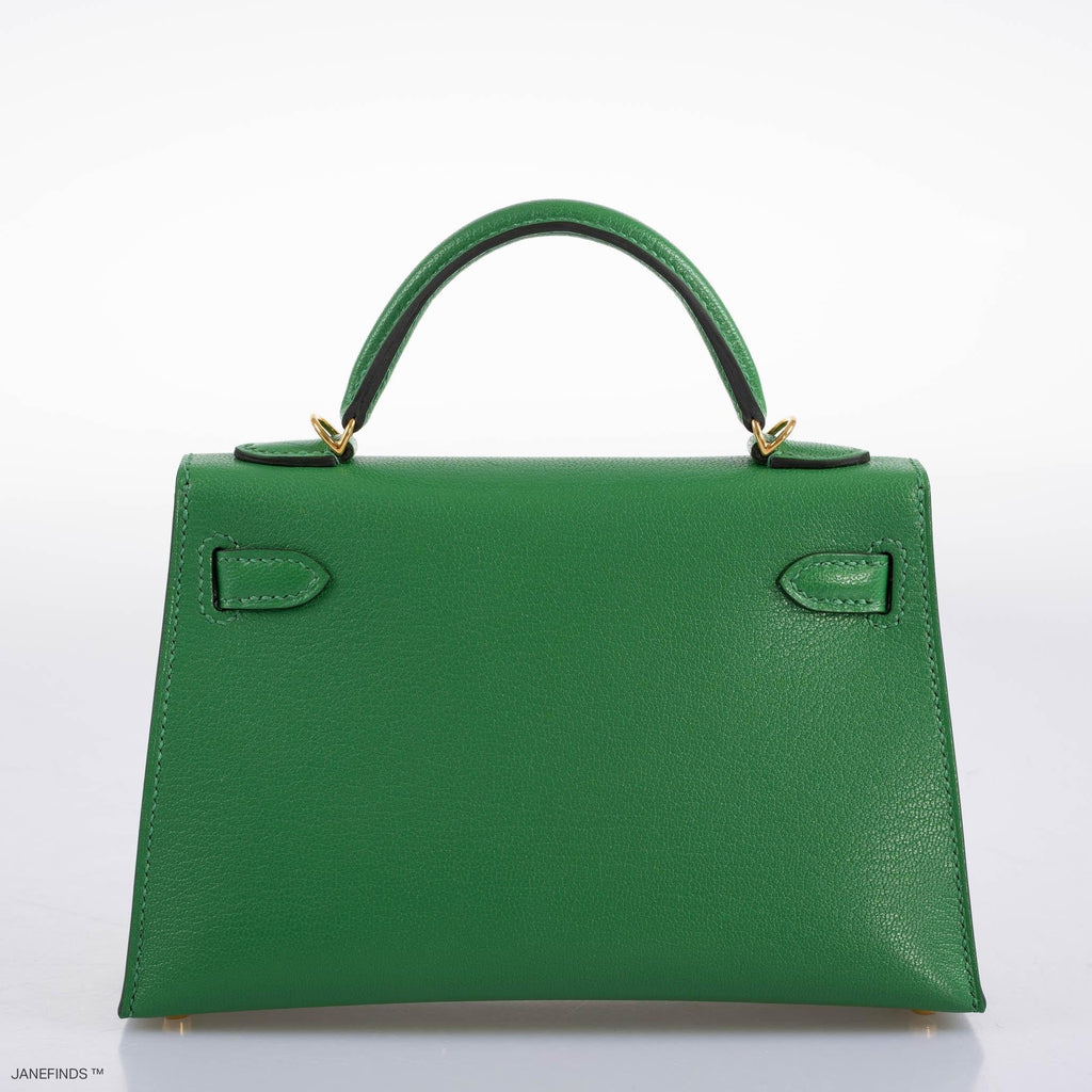 Hermes Kelly 20 Mini II Sellier Bambou Chevre with Gold Hardware