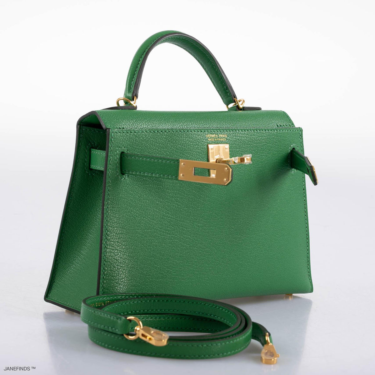 Hermes Kelly 20 Mini II Sellier Bambou Chevre with Gold Hardware