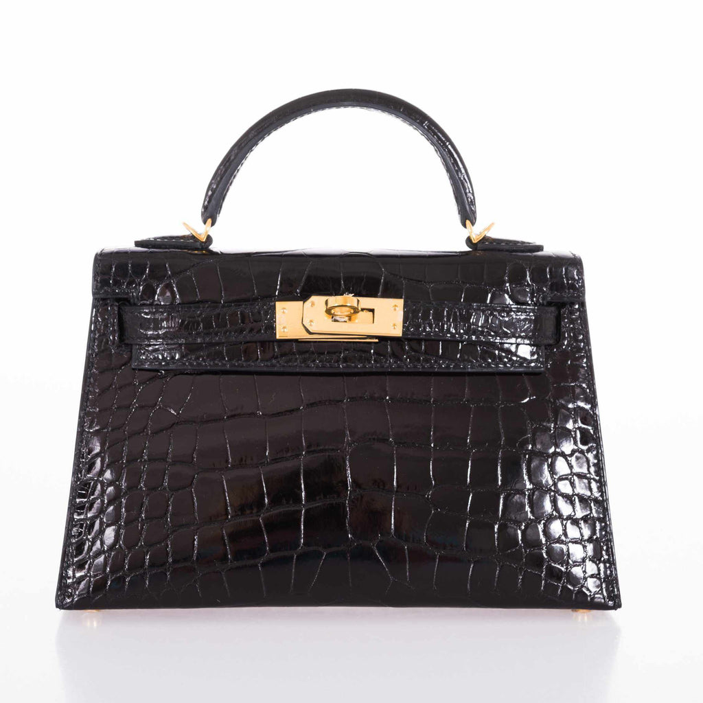 Hermes Kelly 20 Mini II Sellier Black Alligator with Gold Hardware
