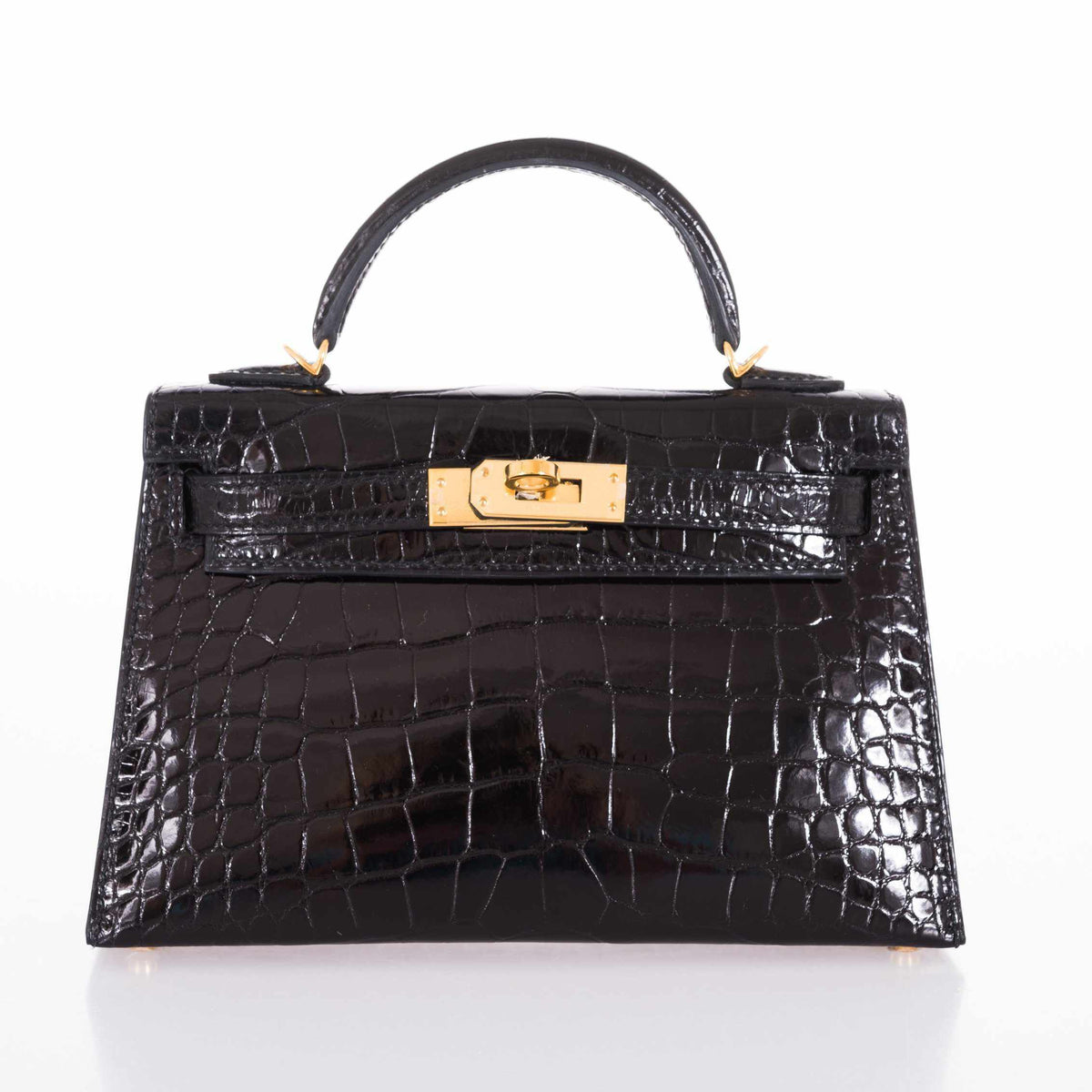 Hermes Kelly 20 Mini II Sellier Black Alligator with Gold Hardware