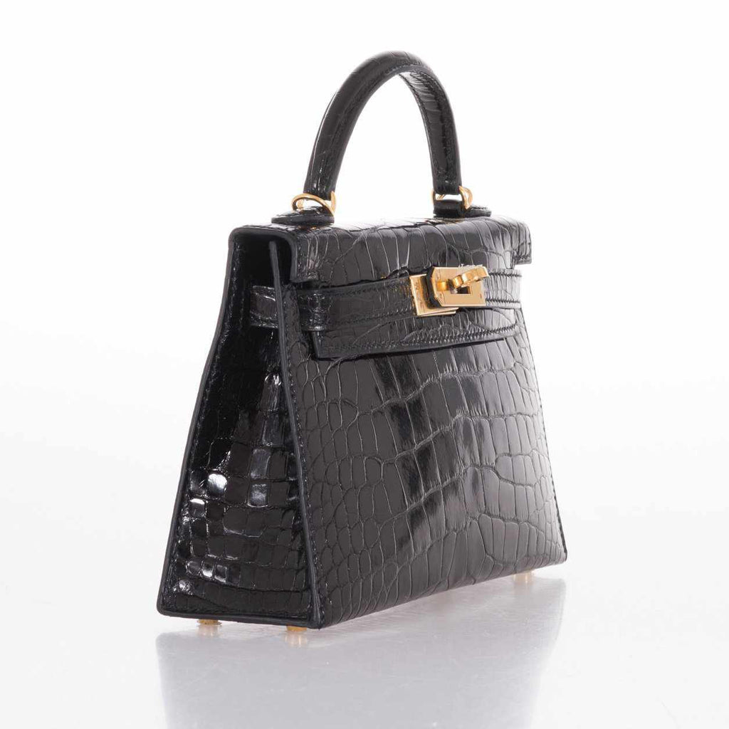 Hermes Kelly 20 Mini II Sellier Black Alligator with Gold Hardware