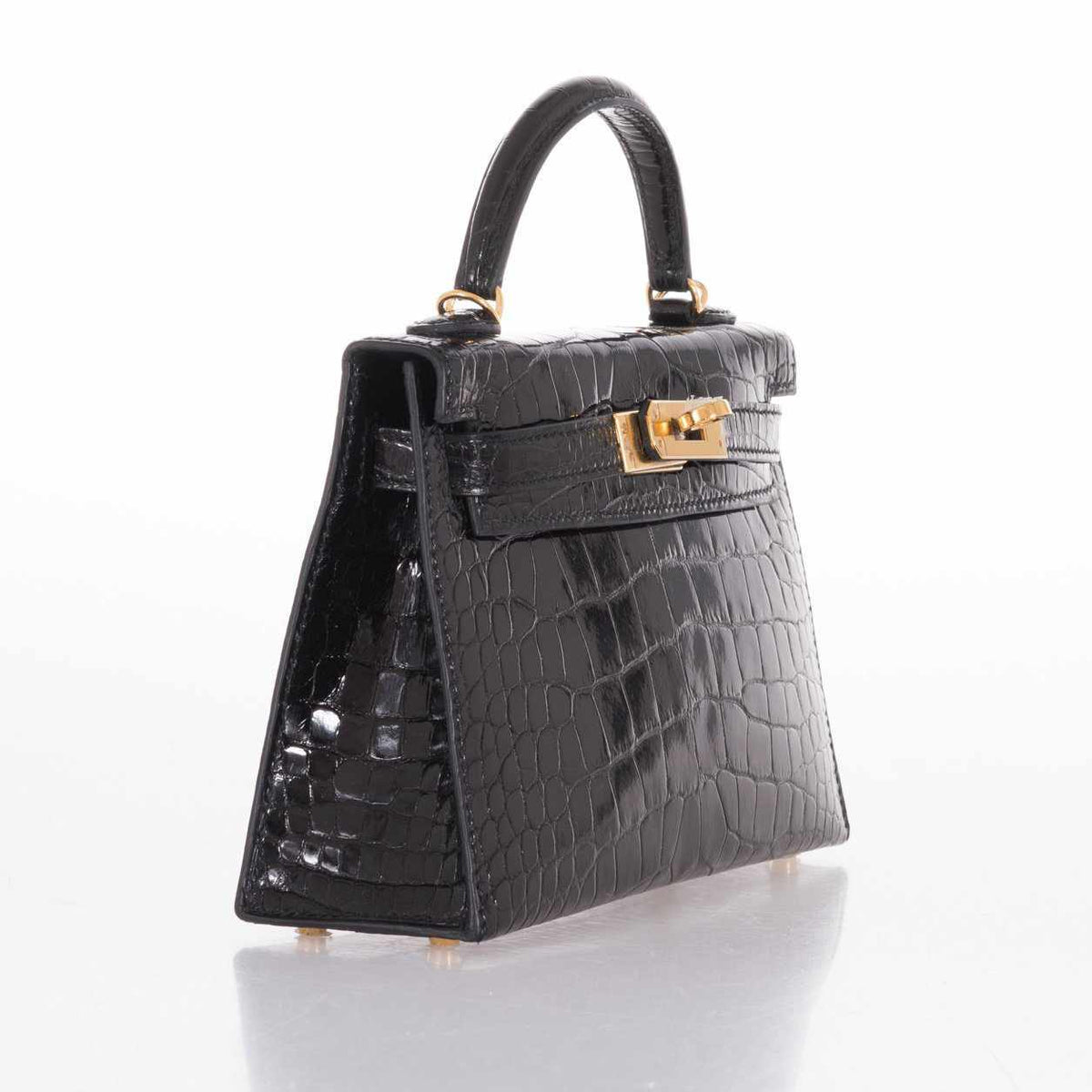 Hermes Kelly 20 Mini II Sellier Black Alligator with Gold Hardware