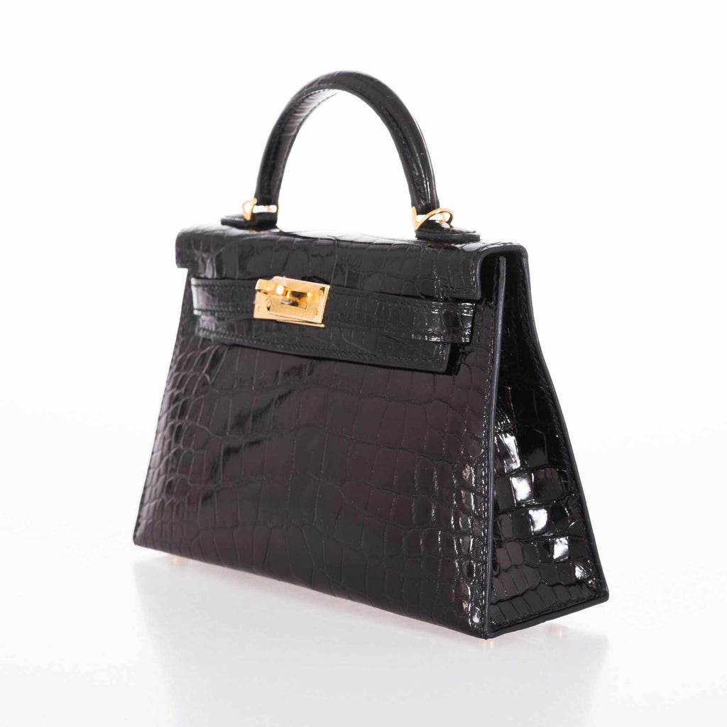 Hermes Kelly 20 Mini II Sellier Black Alligator with Gold Hardware