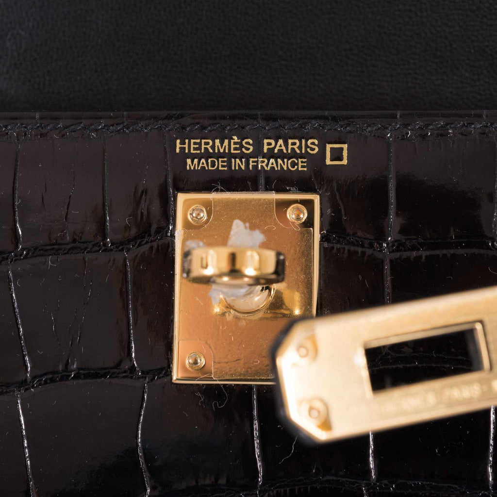 Hermes Kelly 20 Mini II Sellier Black Alligator with Gold Hardware