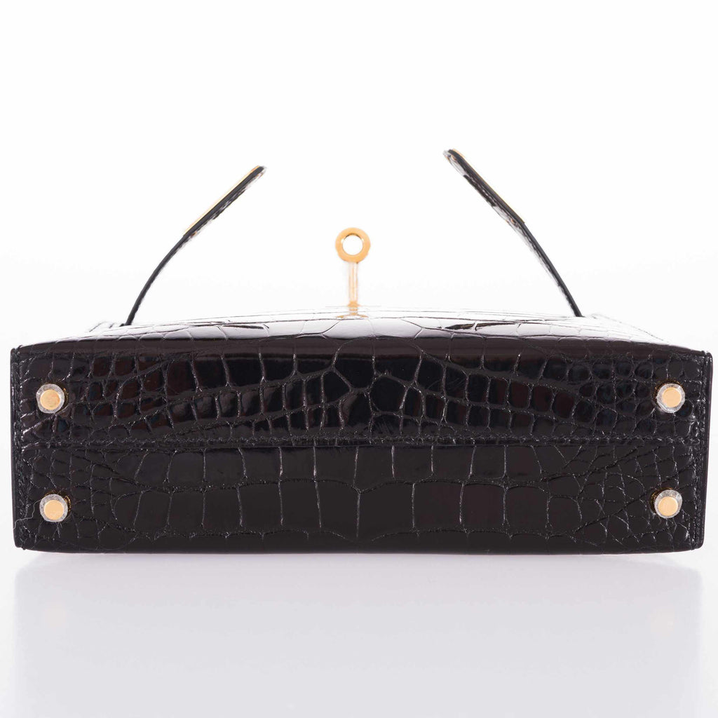 Hermes Kelly 20 Mini II Sellier Black Alligator with Gold Hardware