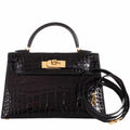 Hermes Kelly 20 Mini II Sellier Black Alligator with Gold Hardware