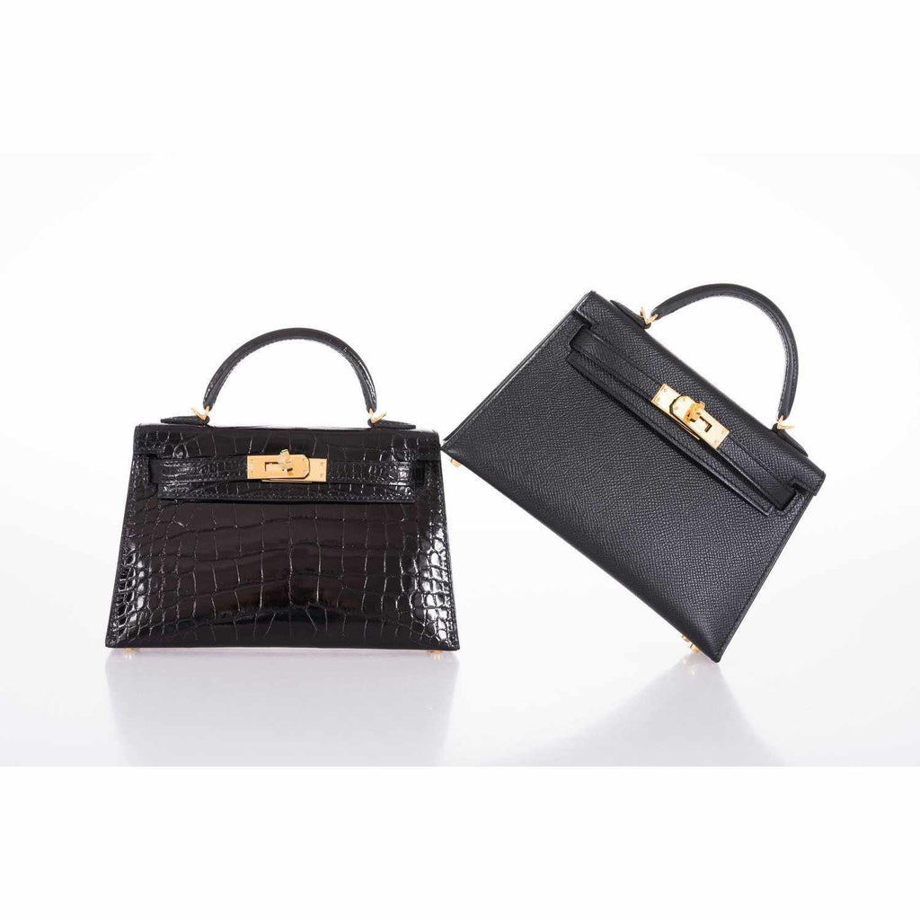 Hermes Kelly 20 Mini II Sellier Black Alligator with Gold Hardware