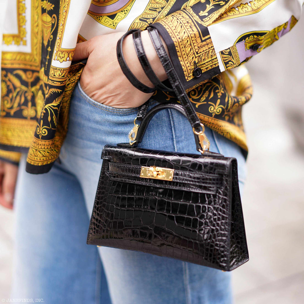 Hermes Kelly 20 Mini II Sellier Black Alligator with Gold Hardware