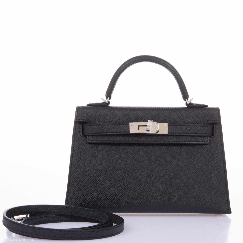 Hermes Kelly 20 Mini II Sellier Black Epsom Palladium Hardware