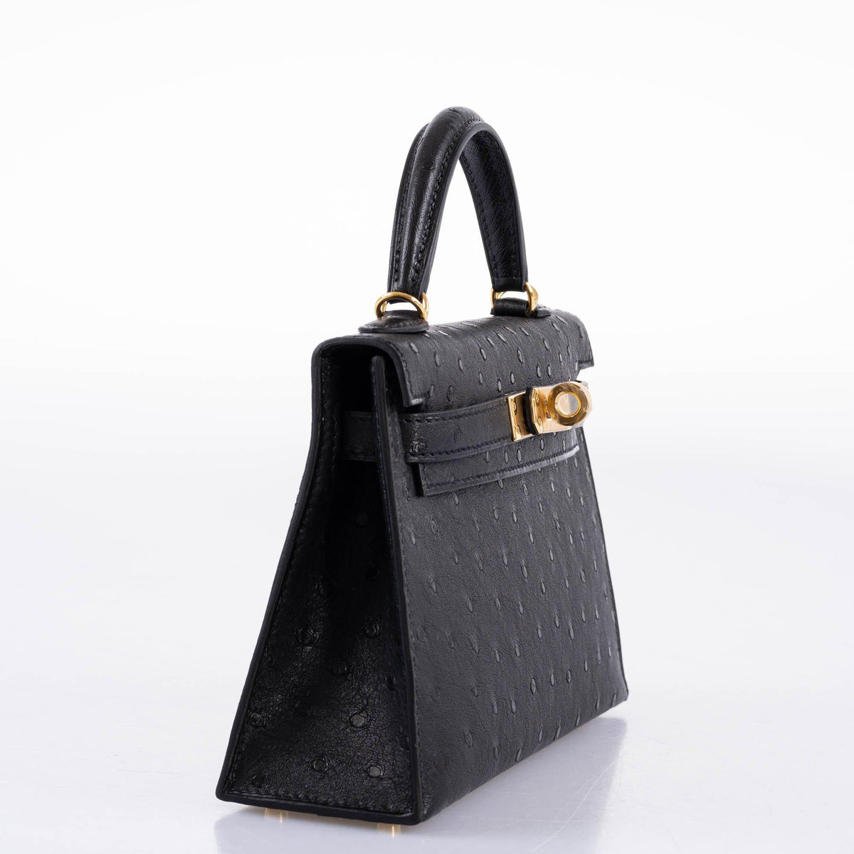 Hermes Kelly 20 Mini II Sellier Black Ostrich Gold Hardware