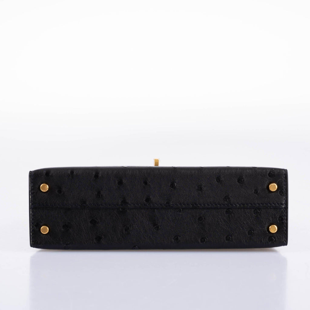Hermes Kelly 20 Mini II Sellier Black Ostrich Gold Hardware