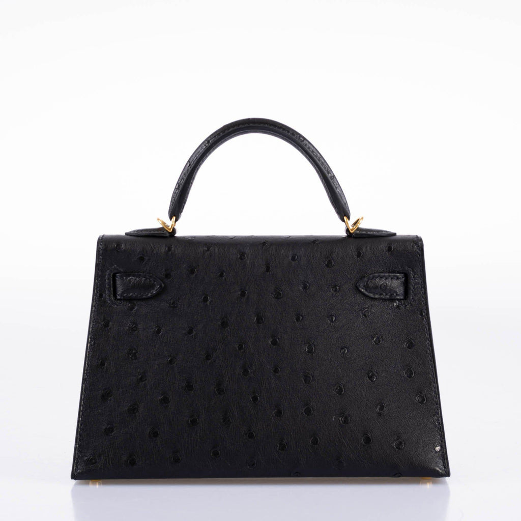 Hermes Kelly 20 Mini II Sellier Black Ostrich Gold Hardware