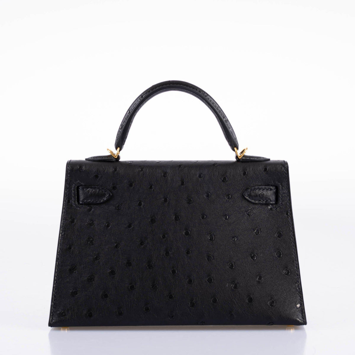 Hermes Kelly 20 Mini II Sellier Black Ostrich Gold Hardware