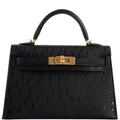Hermes Kelly 20 Mini II Sellier Black Ostrich Gold Hardware