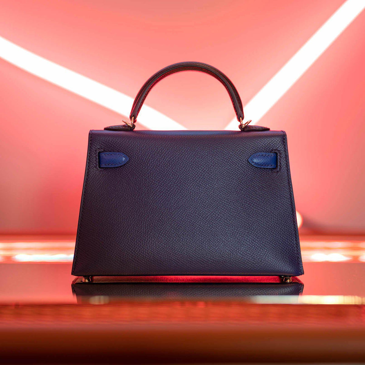 Hermes Kelly 20 Mini II Sellier Bleu Sapphire, Bleu France, Noire Epsom Palladium Hardware