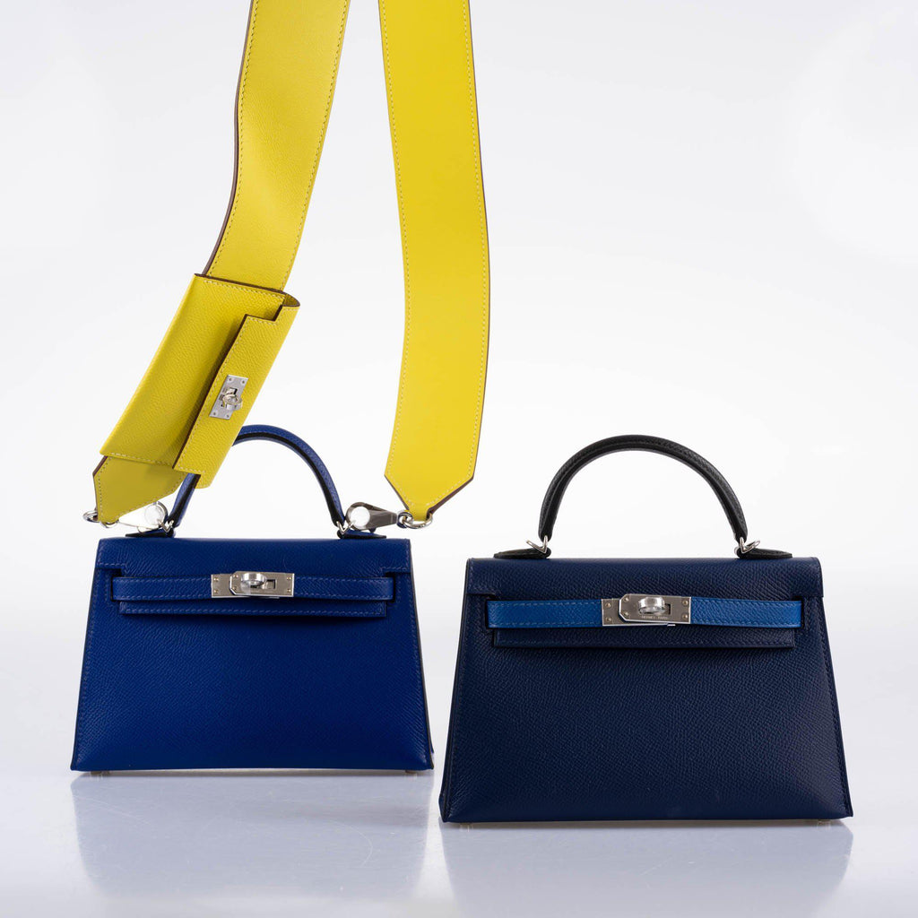 Hermes Kelly 20 Mini II Sellier Bleu Sapphire, Bleu France, Noire Epsom Palladium Hardware