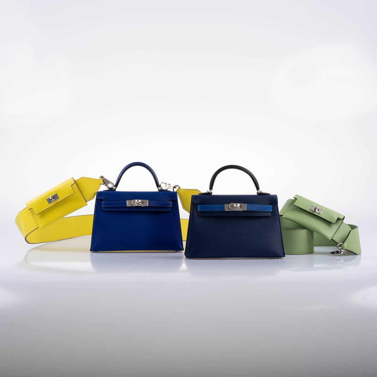 Hermes Kelly 20 Mini II Sellier Bleu Sapphire, Bleu France, Noire Epsom Palladium Hardware