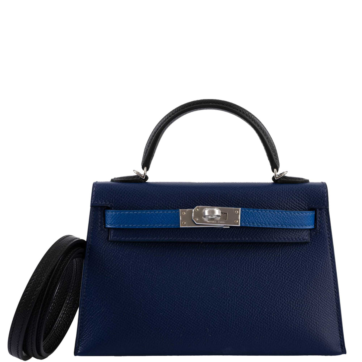 Hermes Kelly 20 Mini II Sellier Bleu Sapphire, Bleu France, Noire Epsom Palladium Hardware