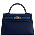 Hermes Kelly 20 Mini II Sellier Bleu Sapphire, Bleu France, Noire Epsom Palladium Hardware