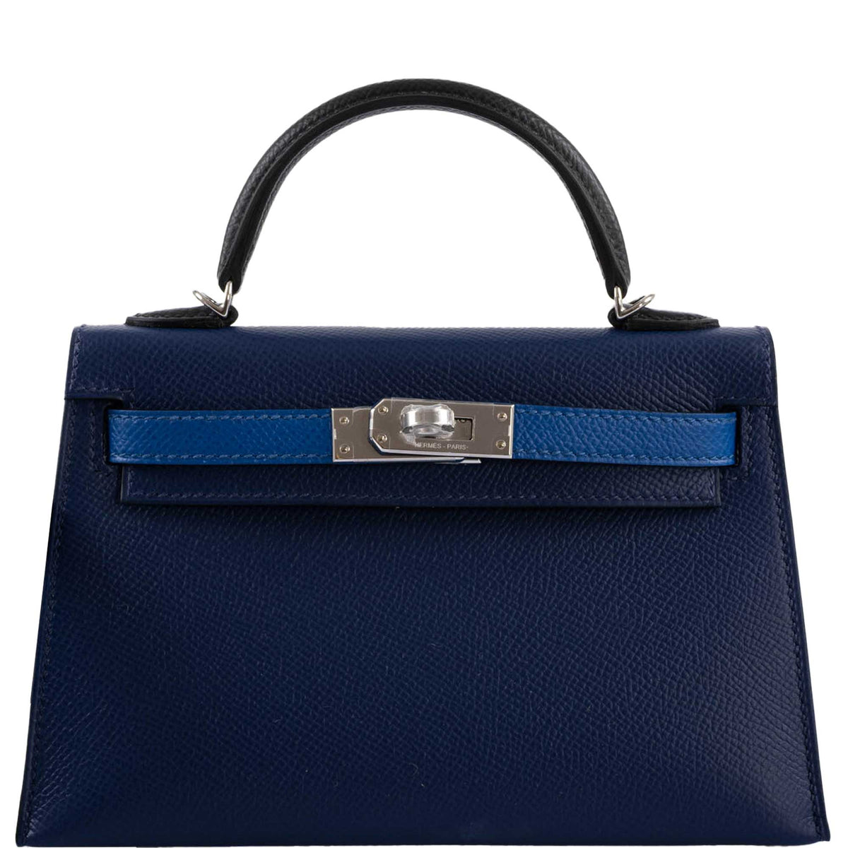 Hermes Kelly 20 Mini II Sellier Bleu Sapphire, Bleu France, Noire Epsom Palladium Hardware