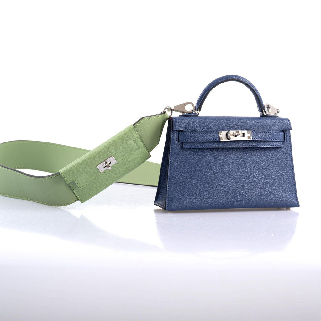 Hermes Kelly 20 Mini II Sellier Blue Brighton & Magnolia Chevre with Palladium Hardware