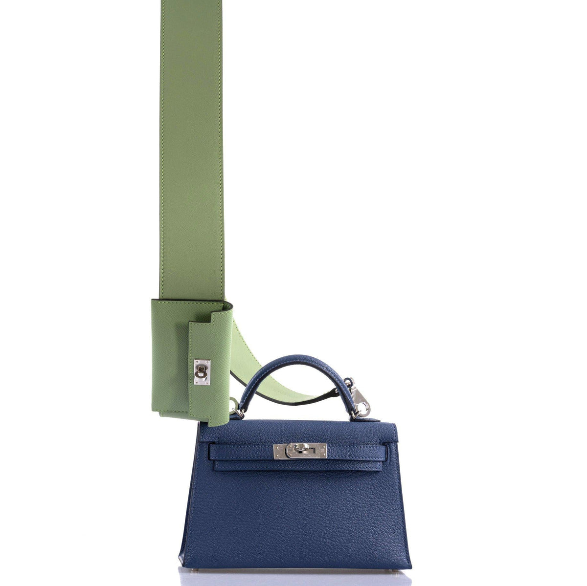 Hermes Kelly 20 Mini II Sellier Blue Brighton & Magnolia Chevre with Palladium Hardware