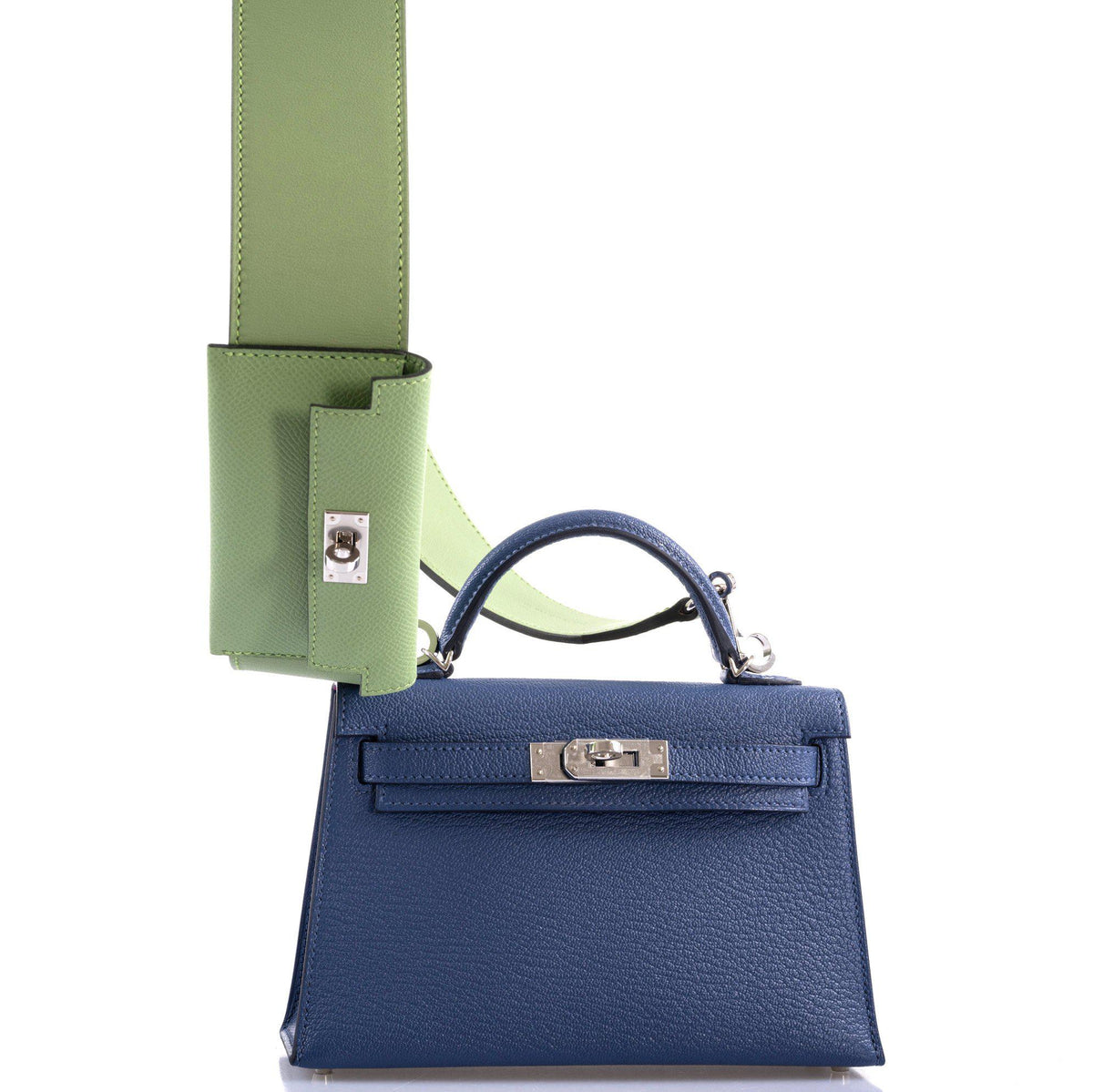 Hermes Kelly 20 Mini II Sellier Blue Brighton & Magnolia Chevre with Palladium Hardware