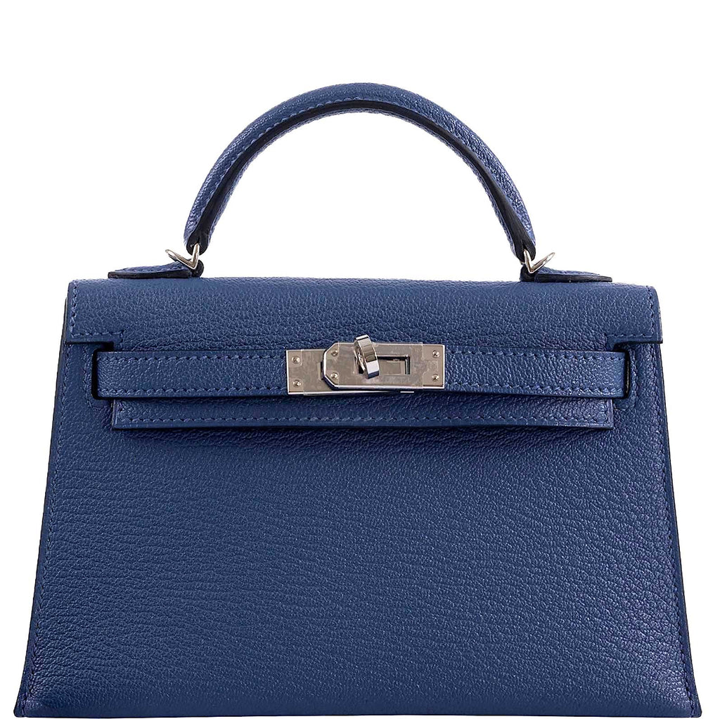 Hermes Kelly 20 Mini II Sellier Blue Brighton & Magnolia Chevre with Palladium Hardware