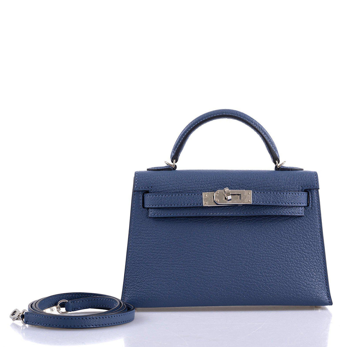 Hermes Kelly 20 Mini II Sellier Blue Brighton & Magnolia Chevre with Palladium Hardware