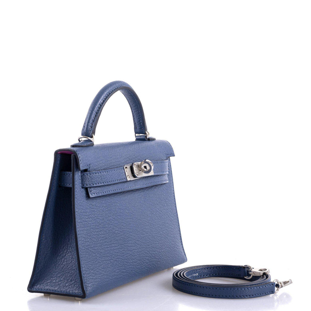Hermes Kelly 20 Mini II Sellier Blue Brighton & Magnolia Chevre with Palladium Hardware