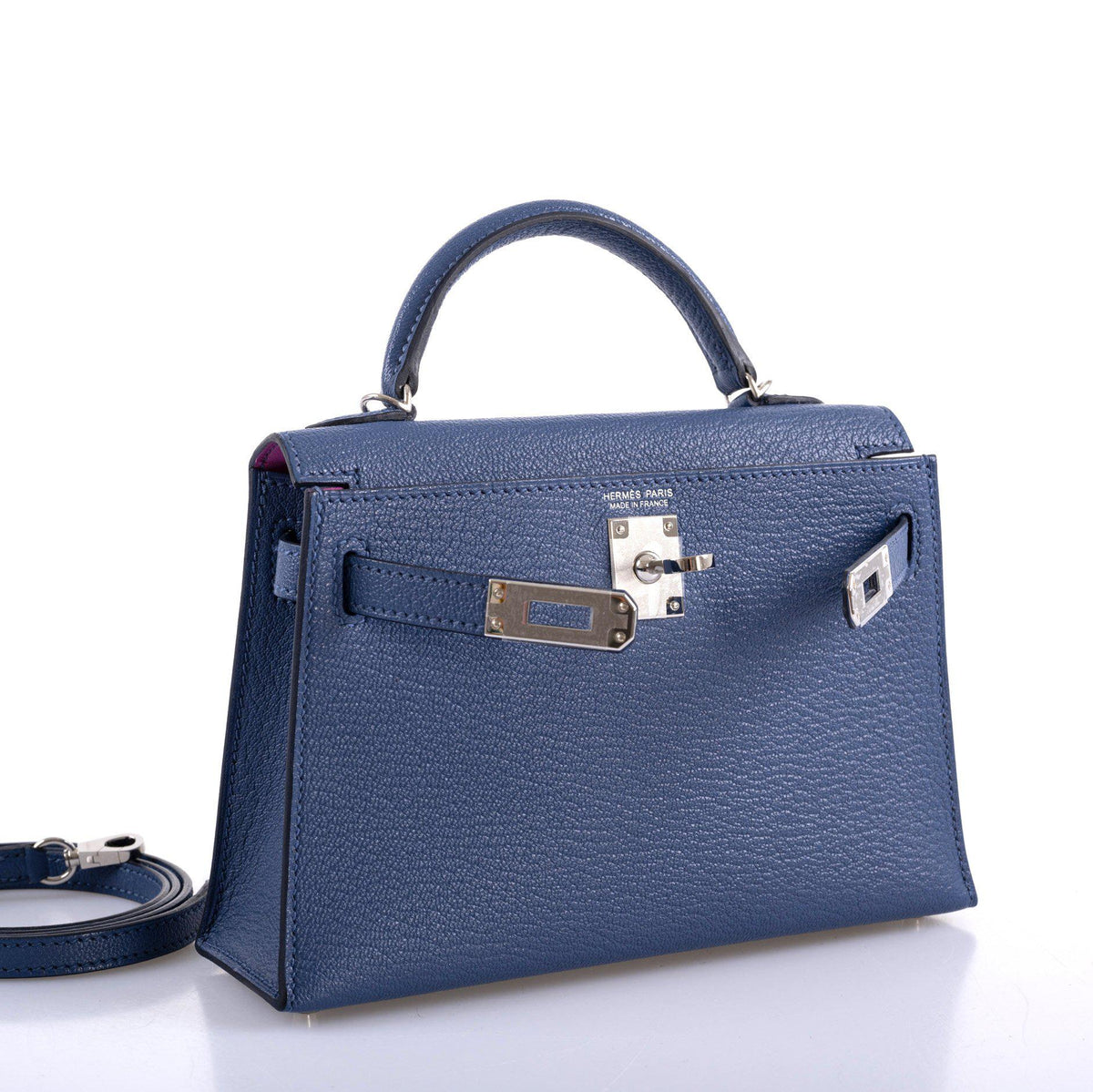 Hermes Kelly 20 Mini II Sellier Blue Brighton & Magnolia Chevre with Palladium Hardware