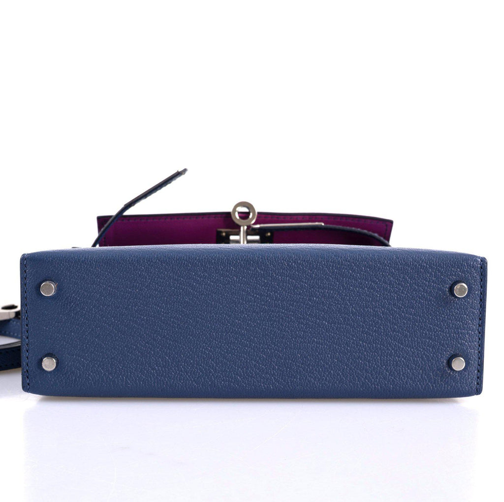 Hermes Kelly 20 Mini II Sellier Blue Brighton & Magnolia Chevre with Palladium Hardware