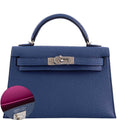 Hermes Kelly 20 Mini II Sellier Blue Brighton & Magnolia Chevre with Palladium Hardware