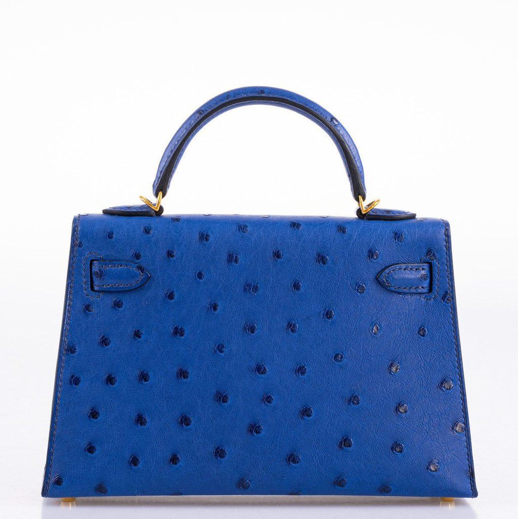 Hermes Kelly 20 Mini II Sellier Blue Sapphire Ostrich Gold Hardware