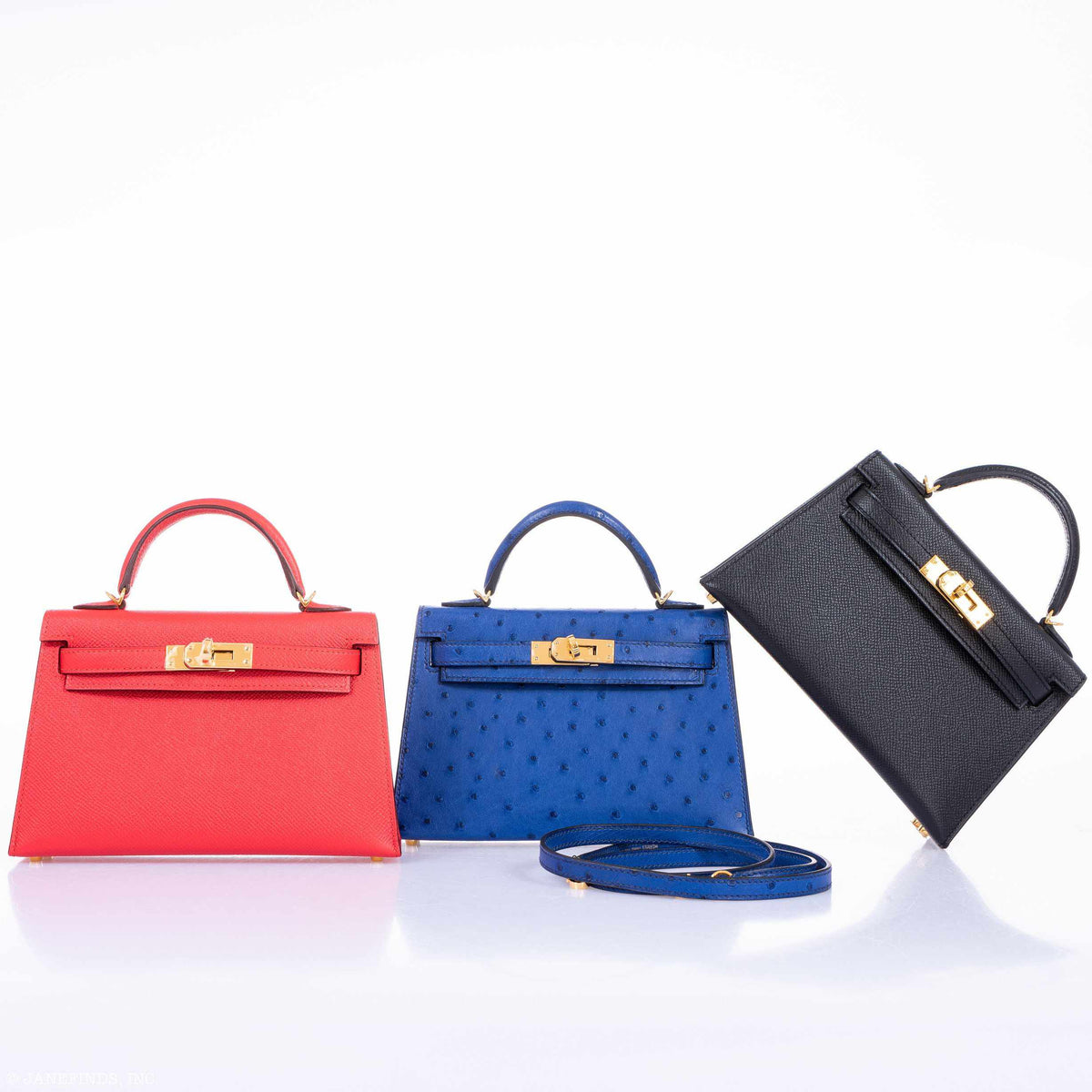 Hermes Kelly 20 Mini II Sellier Blue Sapphire Ostrich Gold Hardware