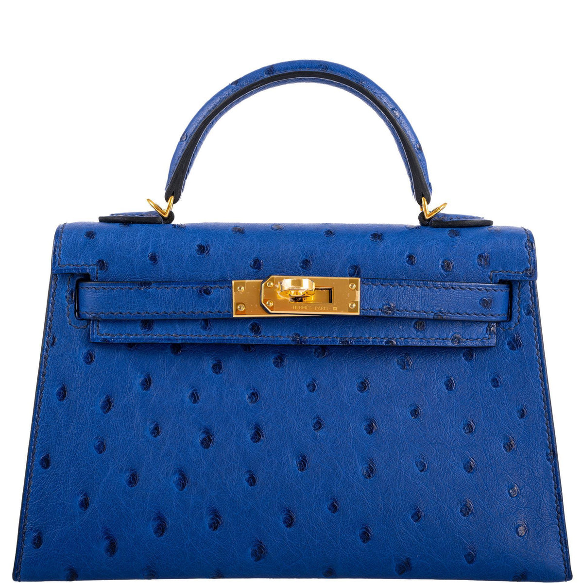 Hermes Kelly 20 Mini II Sellier Blue Sapphire Ostrich Gold Hardware