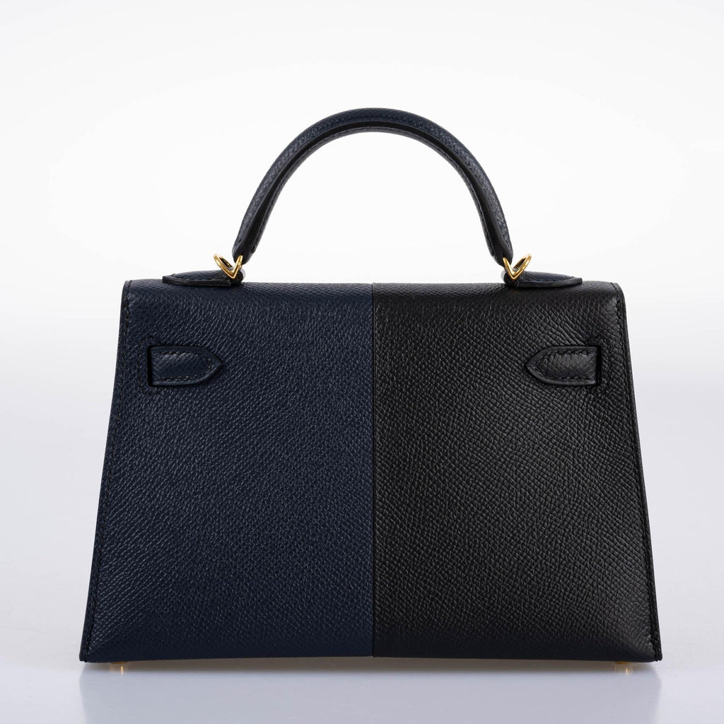 Hermes Kelly 20 Mini II Sellier "Casaque" style Black, Indigo & Rouge H Epsom with Gold Hardware