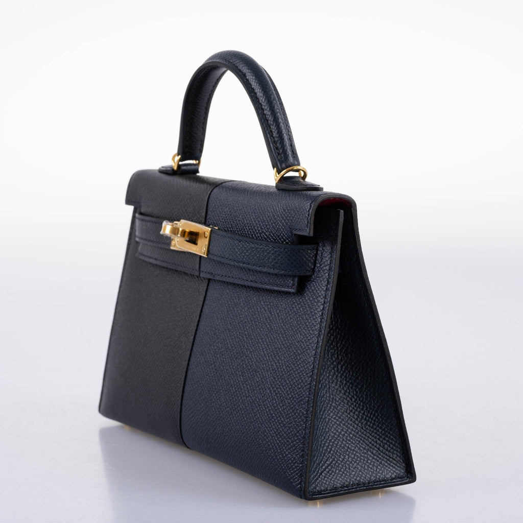 Hermes Kelly 20 Mini II Sellier "Casaque" style Black, Indigo & Rouge H Epsom with Gold Hardware