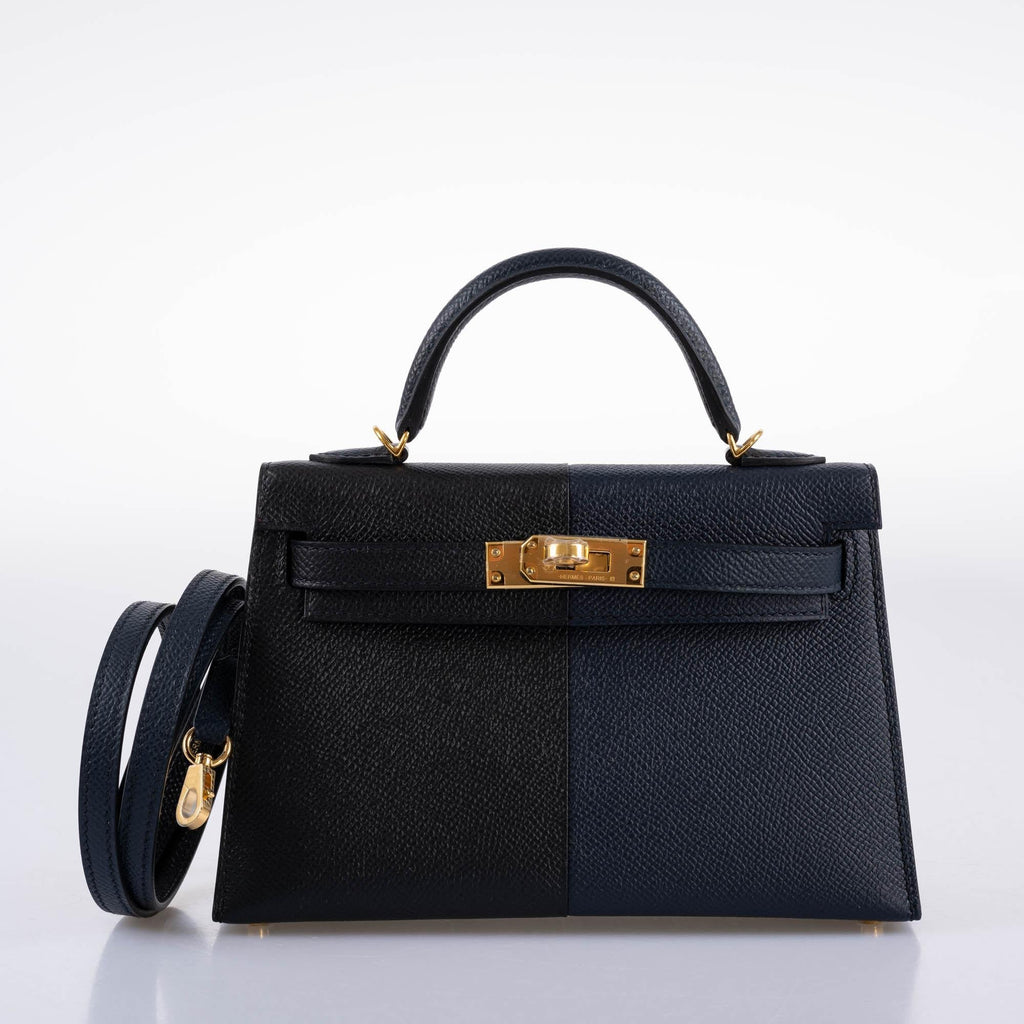 Hermes Kelly 20 Mini II Sellier "Casaque" style Black, Indigo & Rouge H Epsom with Gold Hardware