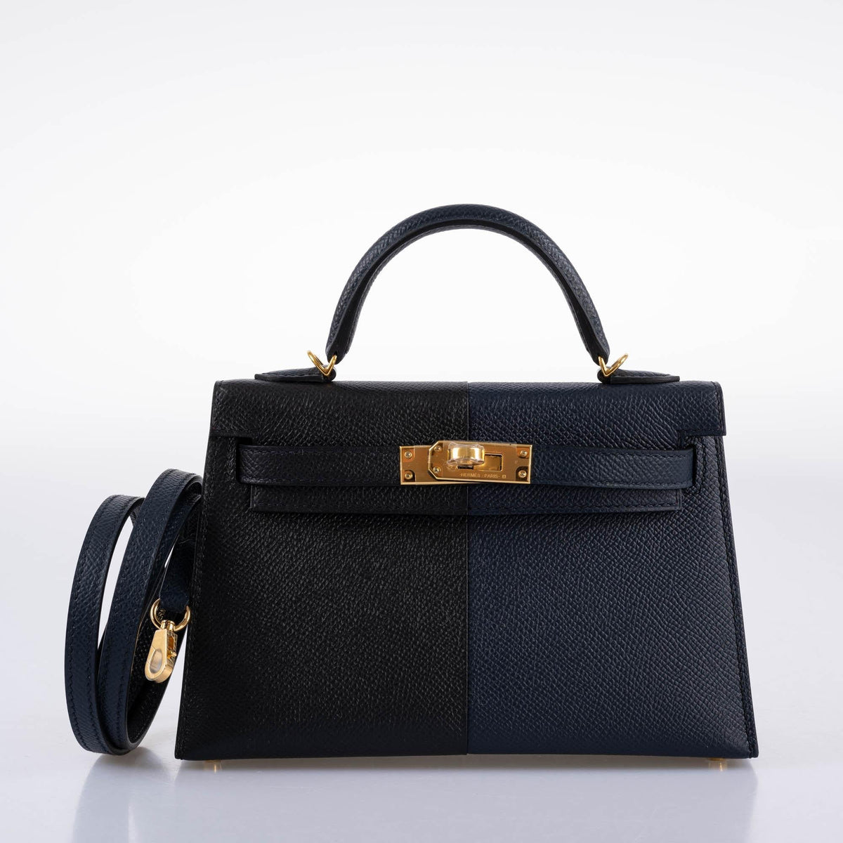 Hermes Kelly 20 Mini II Sellier "Casaque" style Black, Indigo & Rouge H Epsom with Gold Hardware