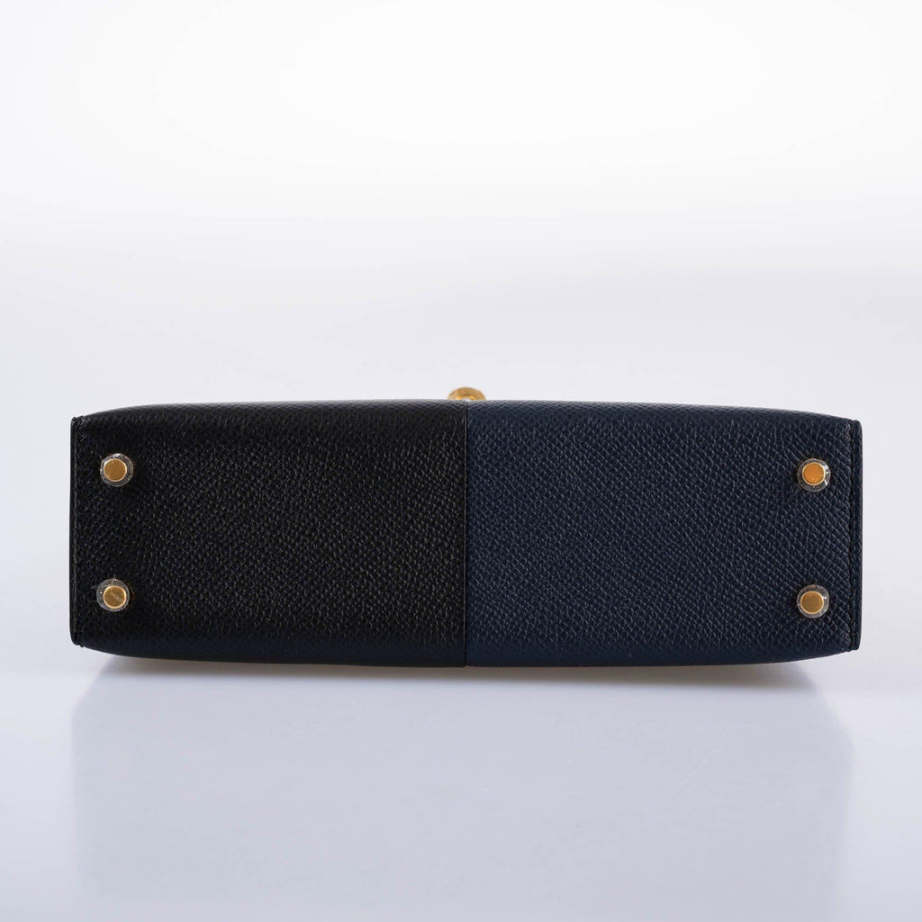 Hermes Kelly 20 Mini II Sellier "Casaque" style Black, Indigo & Rouge H Epsom with Gold Hardware