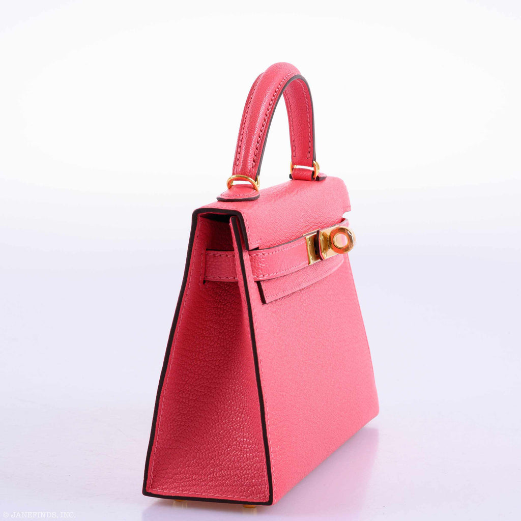 Hermes Kelly 20 Mini II Sellier Rose Lipstick Chevre leather Gold Hardware