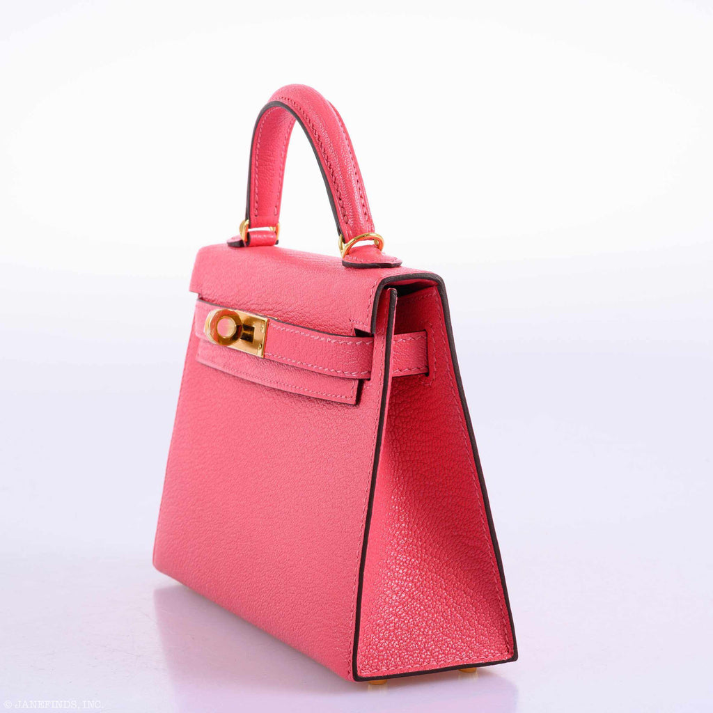 Hermes Kelly 20 Mini II Sellier Rose Lipstick Chevre leather Gold Hardware