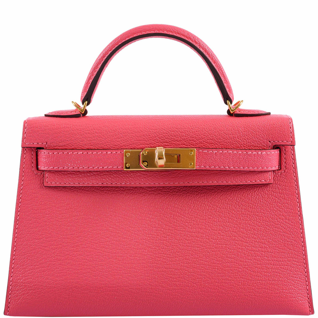 Hermes Kelly 20 Mini II Sellier Rose Lipstick Chevre leather Gold Hardware