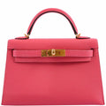 Hermes Kelly 20 Mini II Sellier Rose Lipstick Chevre leather Gold Hardware