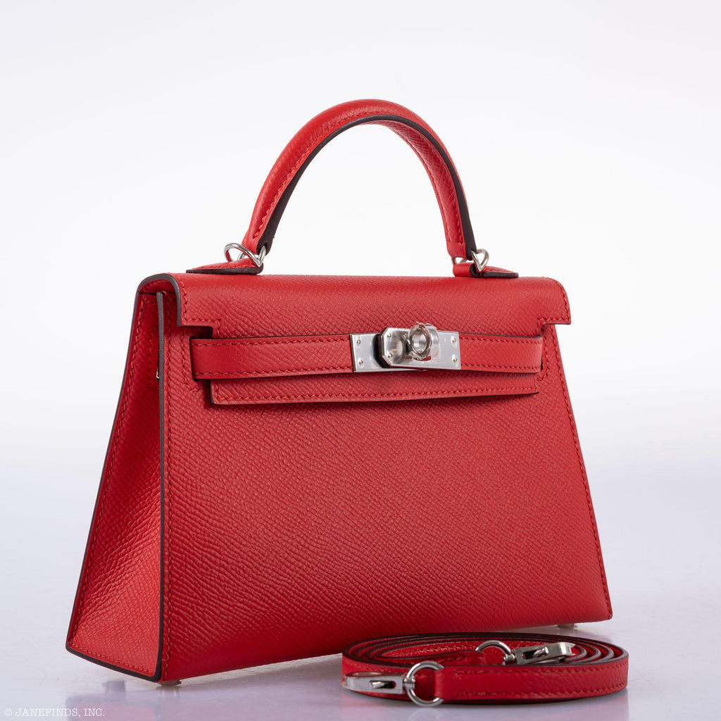 Hermes Kelly 20 Mini II Sellier Rouge Tomate Epsom Palladium Hardware