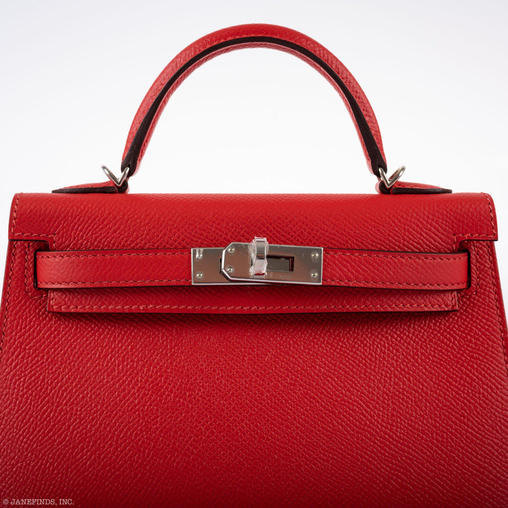 Hermes Kelly 20 Mini II Sellier Rouge Tomate Epsom Palladium Hardware