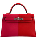 Hermes Kelly 20 Mini II Sellier Tri-color Rose Extreme, Rouge de Coeur, Bleu Zanzibar Epsom Palladium
