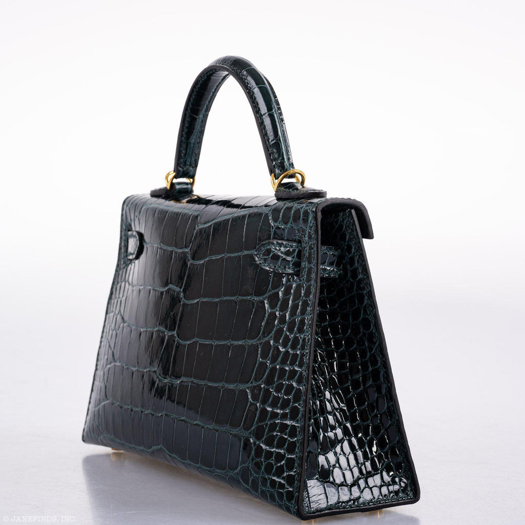 Hermes Kelly 20 Mini II Sellier Vert Cypress Alligator Gold Hardware
