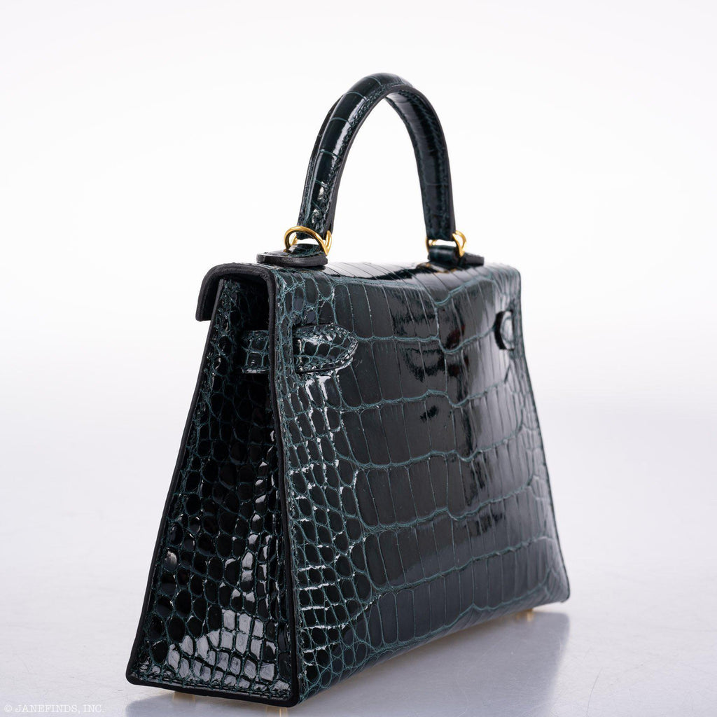 Hermes Kelly 20 Mini II Sellier Vert Cypress Alligator Gold Hardware